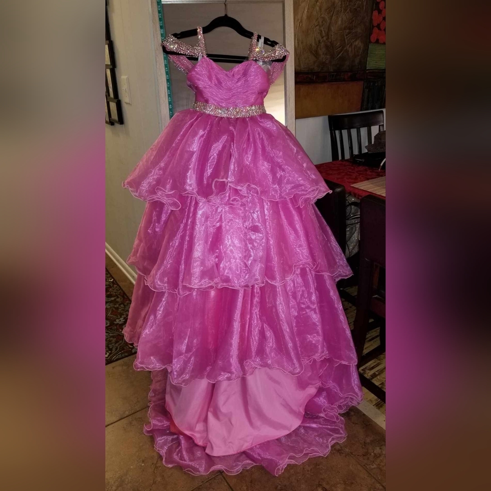 One More Couture girls pageant dress pink rhinestone sz 8 10 12